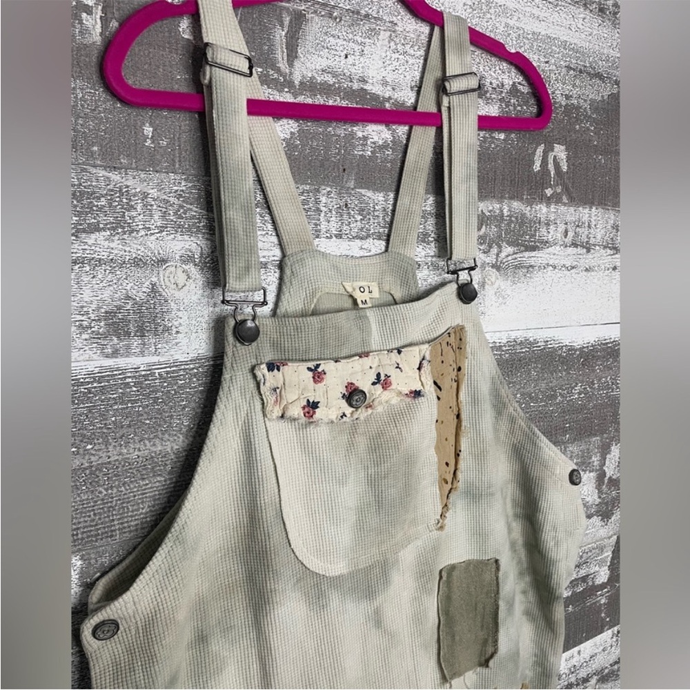 POL Cream Patchwork Cropped Overalls with Floral … - image 5